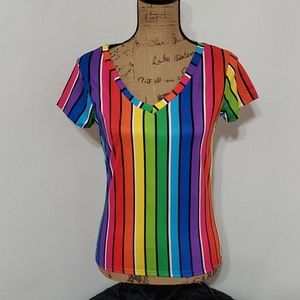 LOVE V neck s/s rainbow of bright colors size XL NWT EUC